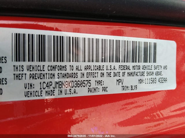 1C4PJMBN8KD360575 Jeep Cherokee Trailhawk Elite