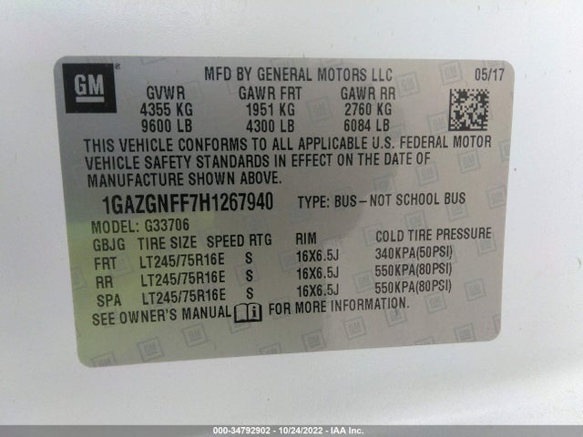 2017 Chevrolet Express, VIN: 1GAZGNFF7H1267940