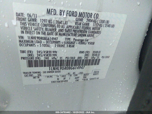 Lincoln MKS 2011 1LNHL9DR0BG614947 Image 9