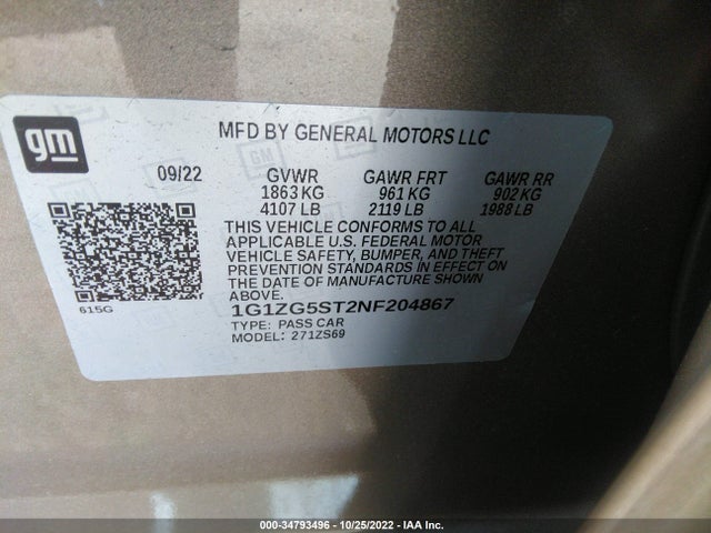 Chevrolet MALIBU RS 2022 1G1ZG5ST2NF204867 Image 9