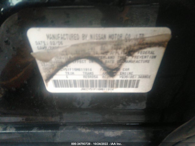 2006 INFINITI G35 SEDAN VIN: JNKCV51F16M611914