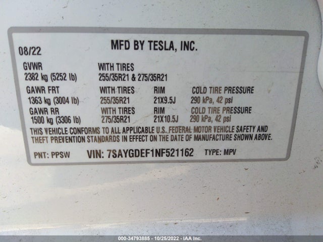 Tesla Model Y Performance 2022 7SAYGDEF1NF521162 Image 9