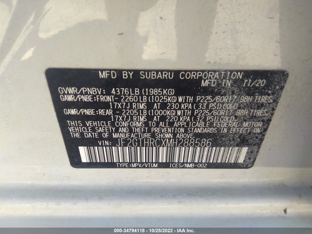 Subaru Crosstrek Sport 2021 JF2GTHRCXMH288586 Image 10