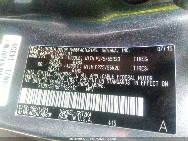 2015 Toyota Sequoia, VIN: 5TDDY5G16FS126116