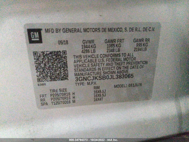 2018 Chevrolet Trax, VIN: 3GNCJKSB0JL383065