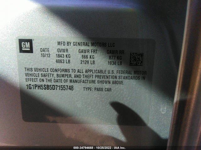 Chevrolet CRUZE ECO 2013 1G1PH5SB5D7155748 Image 9
