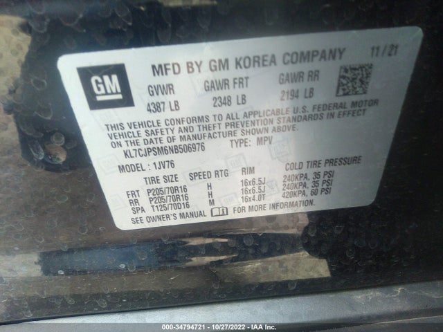Chevrolet Trax Lt 2022 KL7CJPSM6NB506976 Image 9
