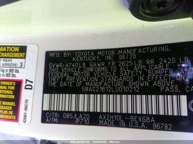 2020 Lexus ES, VIN: 58AC21B12LU010212