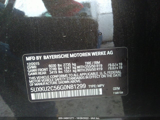 2016 BMW X6, VIN: 5UXKU2C56G0N81299