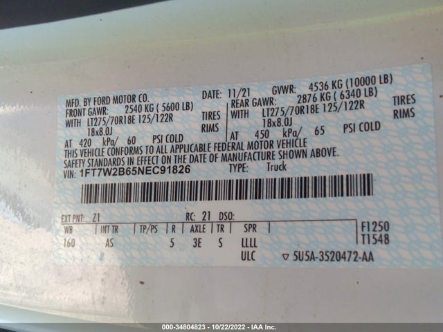 2022 Ford F-250, VIN: 1FT7W2B65NEC91826