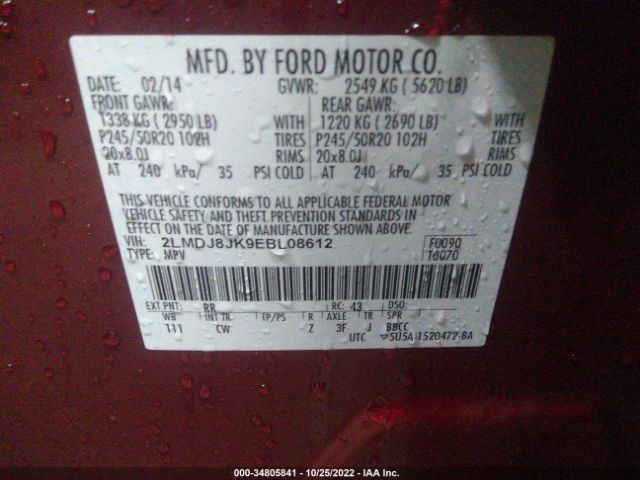 2LMDJ8JK9EBL08612 Lincoln MKX