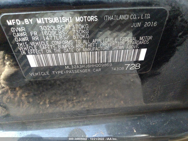Mitsubishi Mirage 2017 ML32A3HJ6HH009869 Image 10