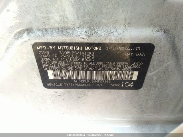 ML32FUFJ5MHF07262 Mitsubishi Mirage G4 Es/le/carbonite Edition