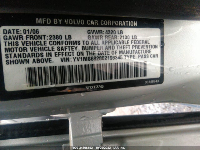 YV1MS682862196345 Volvo S40 2.5l Turbo