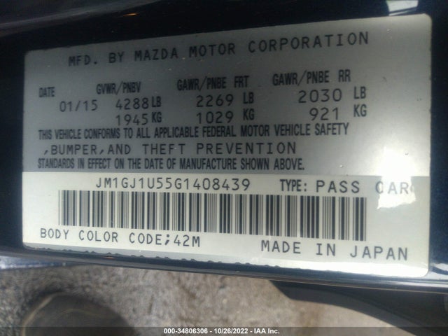 2016 Mazda 6, VIN: JM1GJ1U55G1408439