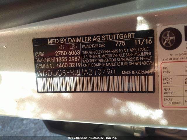 2017 Mercedes-Benz S-Class, VIN: WDDUG8FB3HA310790