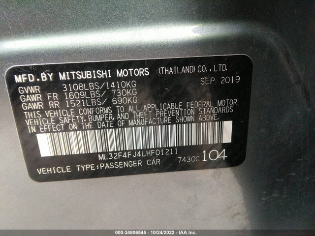 ML32F4FJ4LHF01211 Mitsubishi Mirage G4 Se/le