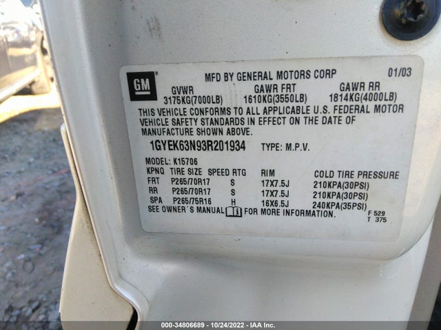 Cadillac Escalade 2003 1GYEK63N93R201934 Image 10