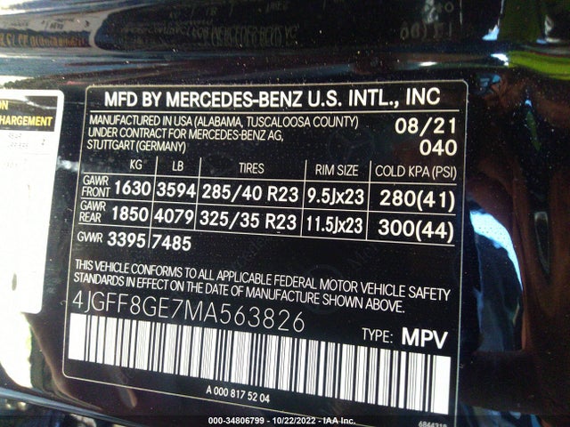 2021 Mercedes-Benz GLS-Class, VIN: 4JGFF8GE7MA563826