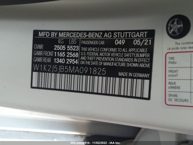 2021 Mercedes-Benz CLS-Class, VIN: W1K2J5JB5MA091825