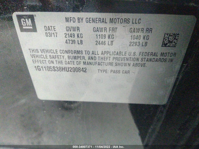 2017 Chevrolet Impala, VIN: 1G1105S38HU200842