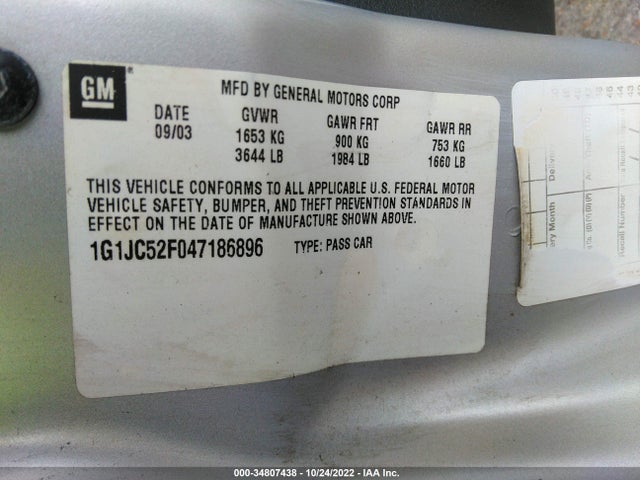 2004 CHEVROLET CAVALIER BASE VIN: 1G1JC52F047186896