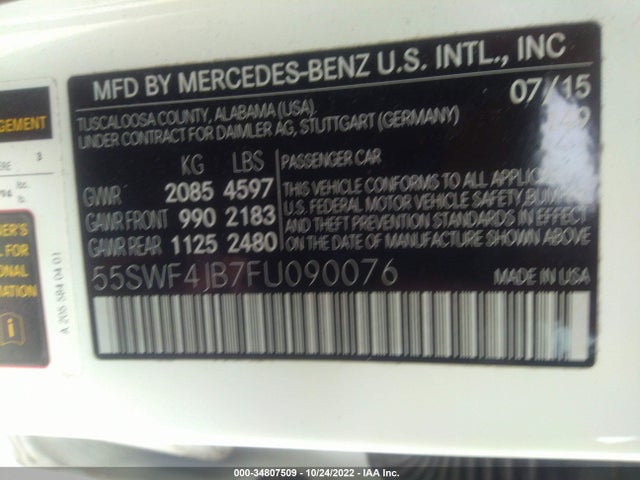 2015 Mercedes-Benz C-Class, VIN: 55SWF4JB7FU090076