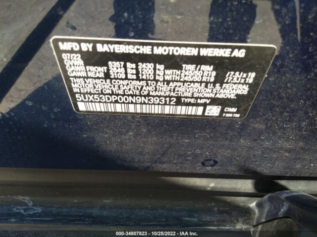 5UX53DP00N9N39312 BMW X3 Xdrive30i