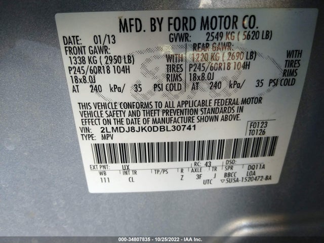 Lincoln MKX 2013 2LMDJ8JK0DBL30741 Image 10