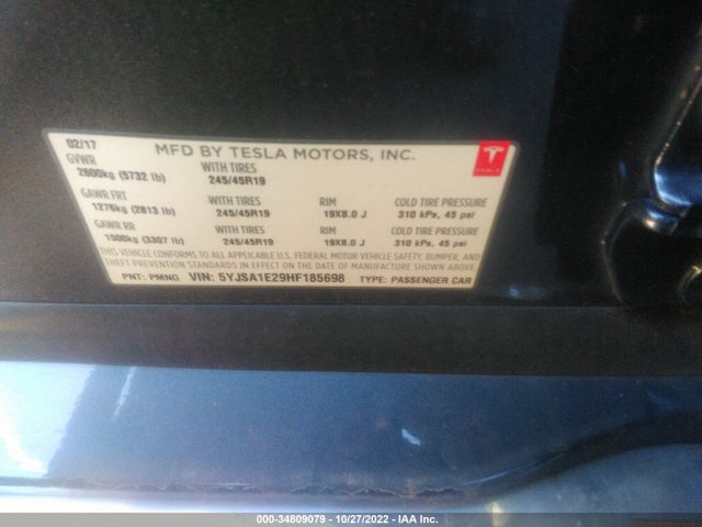 Tesla MODEL S 2017 5YJSA1E29HF185698 Image 9