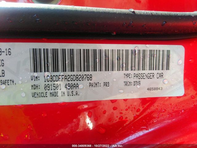 1C3CDFFA2GD820768 Dodge Dart Sxt Sport