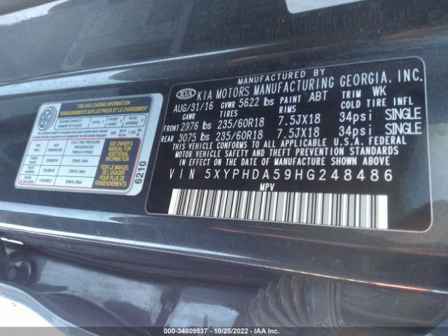 5XYPHDA59HG248486 KIA Sorento Ex V6