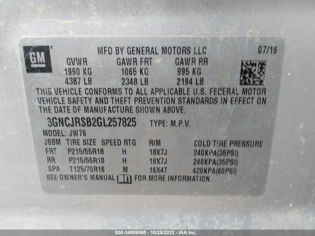 Chevrolet TRAX LTZ 2016 3GNCJRSB2GL257825 Image 9