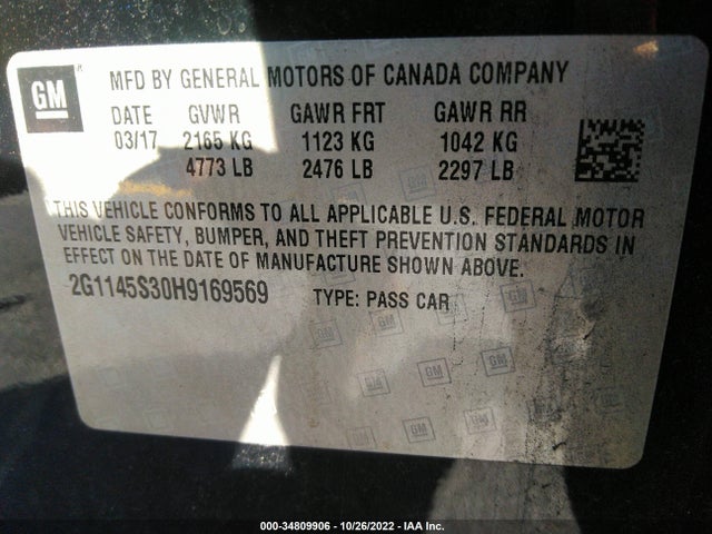 Chevrolet IMPALA 2LZ 2017 2G1145S30H9169569 Image 9