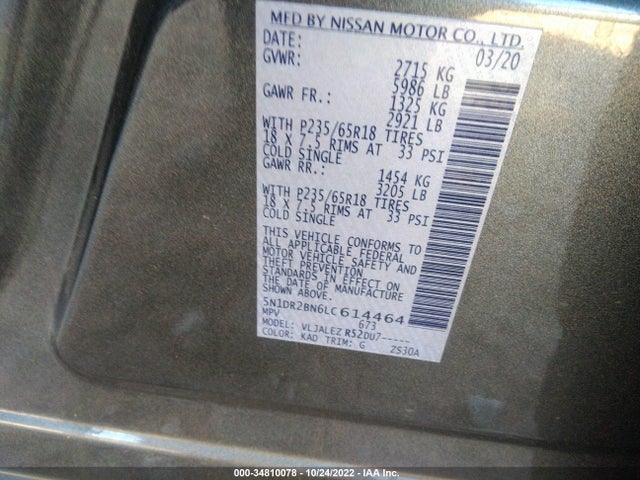 2020 Nissan Pathfinder, VIN: 5N1DR2BN6LC614464