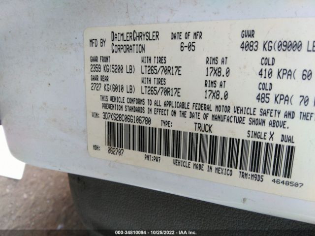3D7KS28C06G106780 Dodge Ram 2500 Slt
