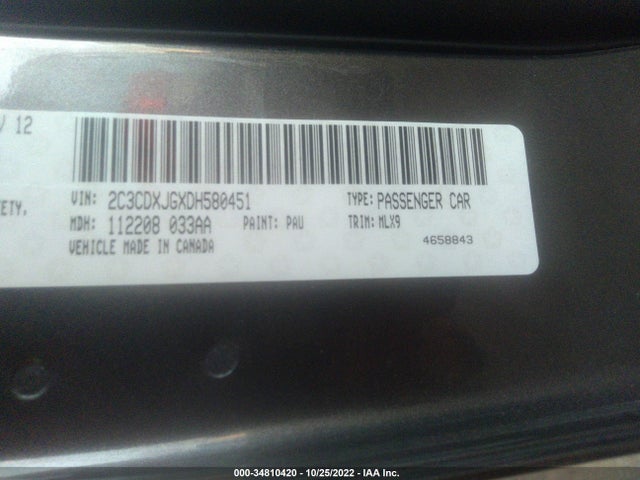 2013 DODGE CHARGER SXT PLUS VIN: 2C3CDXJGXDH580451