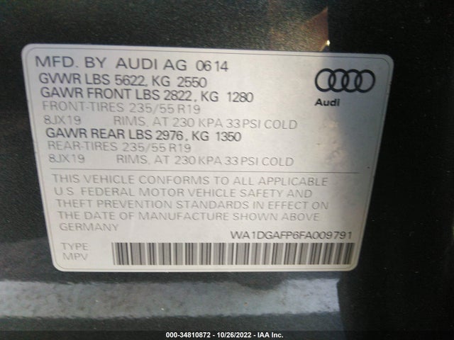 2015 Audi Q5, VIN: WA1DGAFP6FA009791