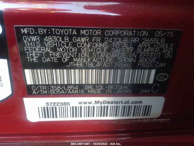 2015 Lexus GS, VIN: JTHBE1BL4FA013956