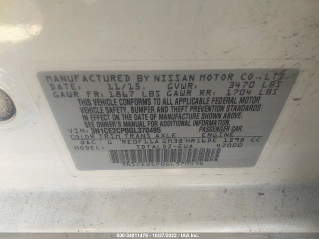 Nissan Versa Note S Plus/sv/sr/s (sr)/sl 2016 3N1CE2CP0GL370495 Image 9