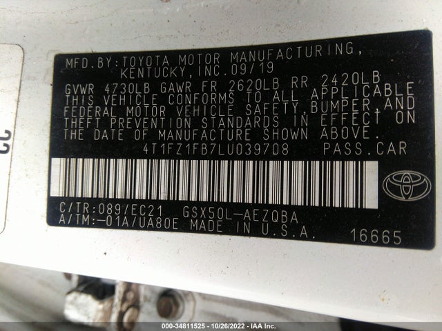 2020 Toyota Avalon, VIN: 4T1FZ1FB7LU039708