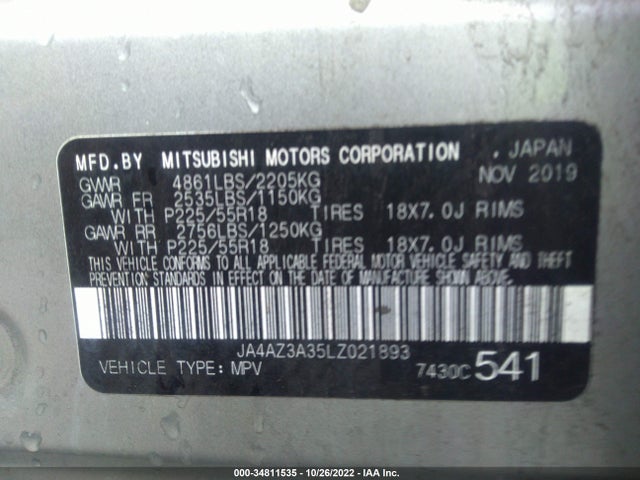 JA4AZ3A35LZ021893 Mitsubishi Outlander Es/se/sel/le/sp