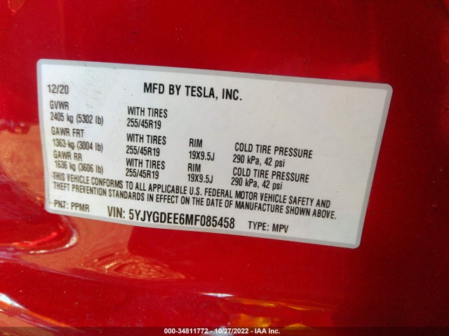 Tesla Model Y Long Range 2021 5YJYGDEE6MF085458 Image 11