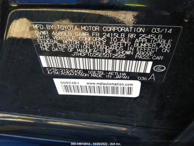 Lexus IS 250 2014 JTHCF1D25E5012585 Image 10