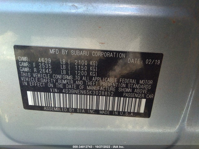 4S3BNEN65K3028852 Subaru Legacy Limited
