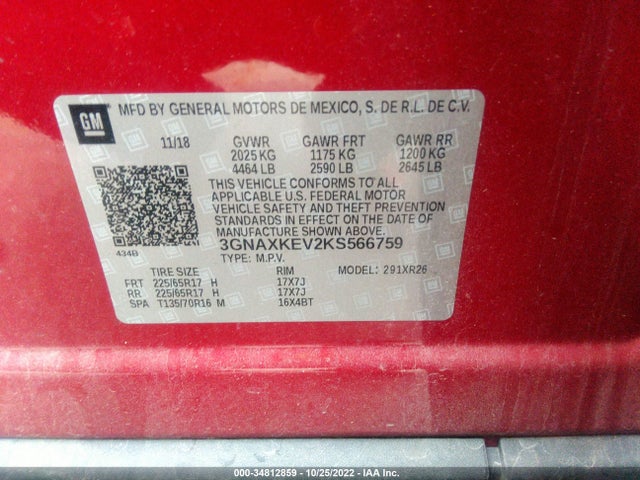 Chevrolet EQUINOX LT 2019 3GNAXKEV2KS566759 Image 9
