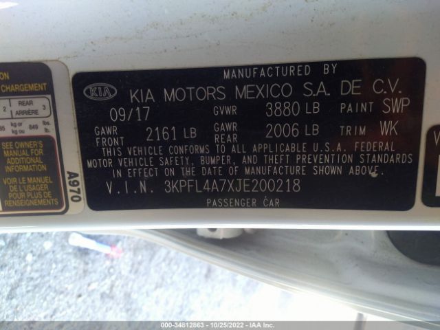 3KPFL4A7XJE200218 KIA FORTE LX