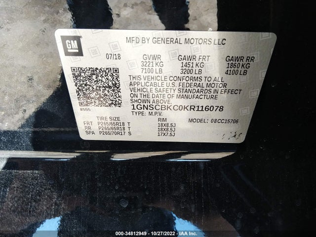 Chevrolet Tahoe Lt 2019 1GNSCBKC0KR116078 Image 9