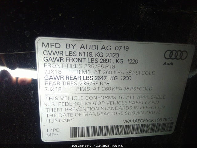 2019 Audi Q3, VIN: WA1AECF30K1087513