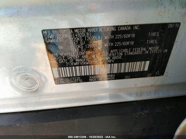 2019 Toyota RAV4, VIN: 2T3EWRFV5KW033554